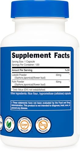 Nutricost Luteolin with Rutin Complex 100mg (50mg Luteolin, 50mg Rutin) 120 Capsules - Vegetarian, Non-GMO, Gluten Free - görsel 7