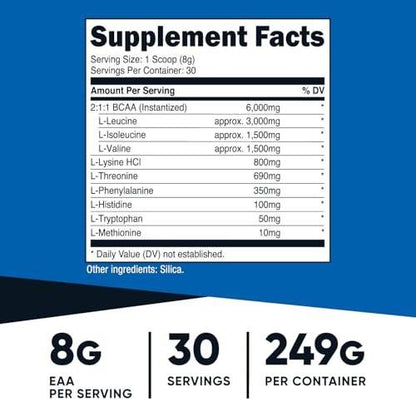 Nutricost EAA Powder 30 Servings (Unflavored) - Essential Amino Acids - Non-GMO, Gluten Free, Vegetarian Friendly