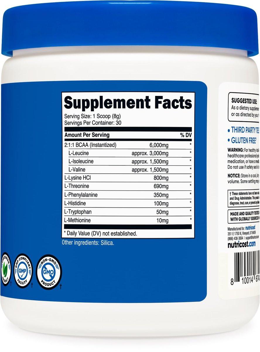Nutricost BCAA Powder (Pineapple, 30 Servings) - Optimal 2:1:1 Ratio - görsel 5