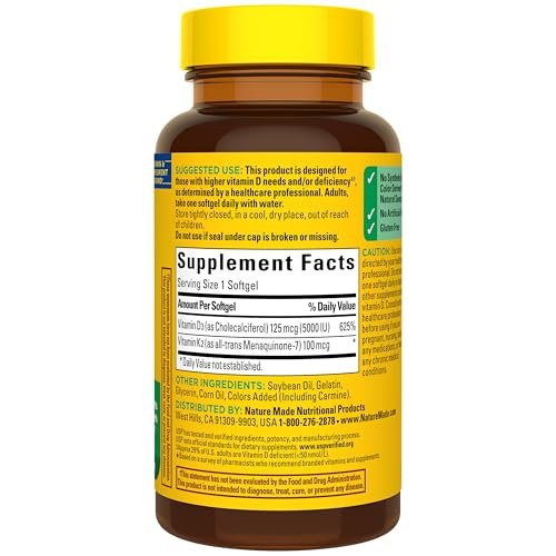 Nature Made Vitamin D3 K2 Gummies, Vitamin D 5000 IU Per Serving for Bone, Teeth, Muscle and Immune Support, 50 Gummy Vitamins, 25 Day Supply - görsel 5