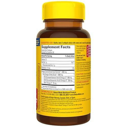 Nature Made Extra Strength Burp Less Fish Oil Omega 3 Supplements 1400 mg Minis, Omega 3 Fish Oil as Ethyl Esters for Healthy Heart Brain Eyes Support, 60 Softgels, 30 Day Supply
