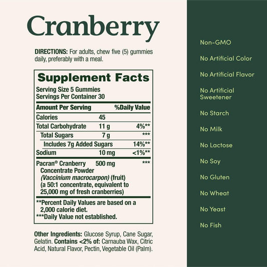 Nature's Bounty Cranberry Gummies for Urinary Tract Support, 500 mg, Cran-Raspberry Flavor, 150 Count