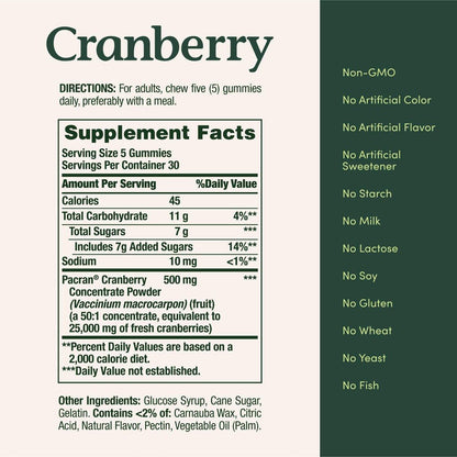 Nature's Bounty Cranberry Gummies for Urinary Tract Support, 500 mg, Cran-Raspberry Flavor, 150 Count