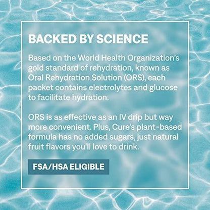 Cure Hydration | Plant-Based Electrolyte Drink Mix | No Added Sugar | FSA-HSA | Dehydration Relief Powder Made with Coconut Water | Non-GMO | Vegan | Box of 8 Packets - Lime