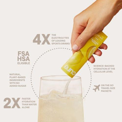 Cure Hydration | Plant-Based Electrolyte Drink Mix | No Added Sugar | FSA-HSA | Dehydration Relief Powder Made with Coconut Water | Non-GMO | Vegan | Box of 8 Packets - Lime