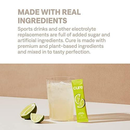 Cure Hydration Plant-Based Electrolyte Drink Mix | No Added Sugar | Dehydration Relief | Coconut Water Powder | FSA-HSA Eligible | Non-GMO, Vegan | 8 Packets – Strawberry Kiwi