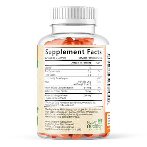 Apple Cider Vinegar Gummies Zero Sugar - Max Strength ACV Gummy Vitamins - Vitamin B12 & The Mother - Metabolism & Energy Support - Vegan Apple Cider Vinegar Gummy Supplement - Non-GMO - 120 Gummies - görsel 14
