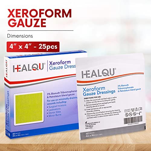 HEALQU Medical Xeroform Petrolatum Dressing 4x4-25-Count - Non-Adherent Gauze Pad for Low Exudating Wounds - Fine Mesh Gauze Patch Sterile for Wound Care Lacerations, Burns & Skin Grafts - görsel 3