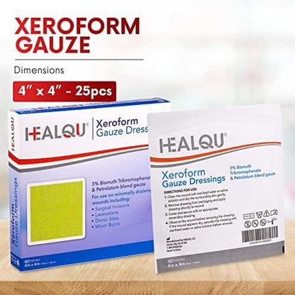 HEALQU Xeroform Petrolatum Dressing 5x9 - Box of 25 Non-Adherent Gauze Pad for Low Exudating Wounds - Fine Mesh Gauze Patch Sterile for Wound Care Lacerations, Burns & Skin Grafts