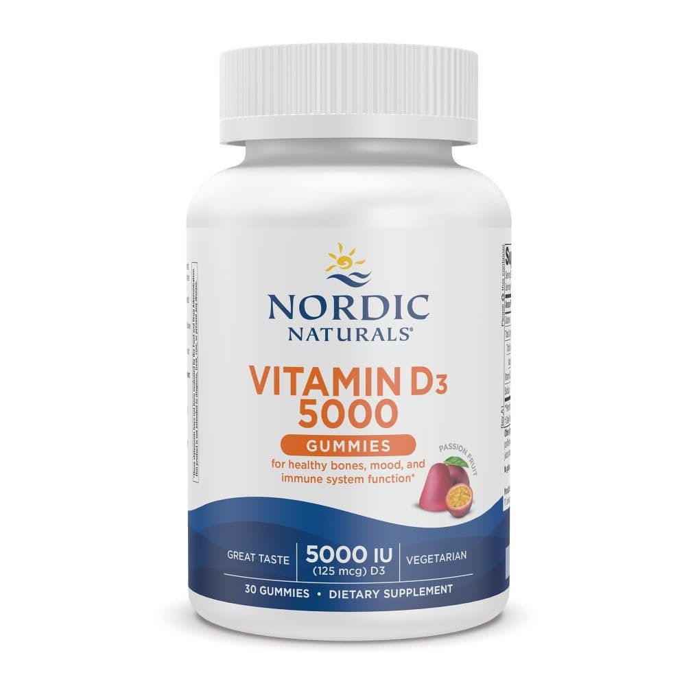 Nordic Naturals Vitamin D3 5000 Gummies, Passion Fruit - 30 Gummies - Support for Healthy Bones, Mood, & Immune System - Vegetarian - Non-GMO - 30 Servings - görsel 1