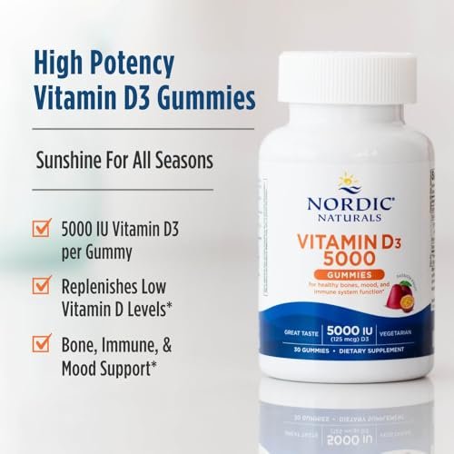 Nordic Naturals Vitamin D3 5000 Gummies, Passion Fruit - 30 Gummies - Support for Healthy Bones, Mood, & Immune System - Vegetarian - Non-GMO - 30 Servings - görsel 6