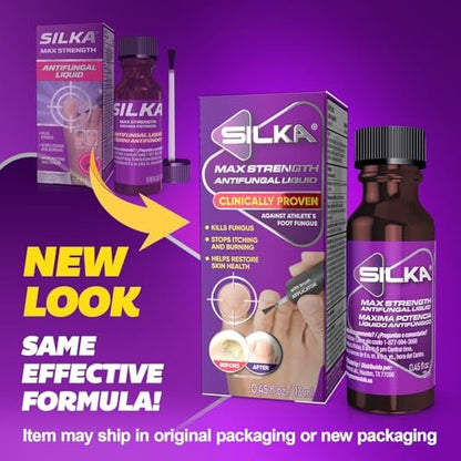 SILKA Max Strength Antifungal Liquid for Toenail Health with Brush Applicator, Results in 1 Week, Nail Fungus Treatment for Damaged Toenails, Athlete's Foot Treatment, Tolnaftate 1% 0.45 Fl Oz -2 Pack