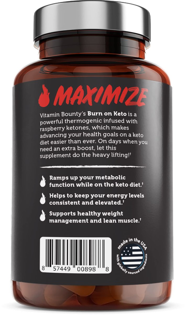 Vitamin Bounty Burn On Thermogenic Keto Fat Burner for Men & Women - Weight Loss Supplement with Raspberry Ketones - Metabolism Booster, Energy Pills, Appetite Suppressant - 60 Capsules - görsel 2