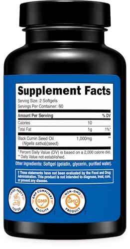 Nutricost Black Seed Oil (Cumin) - Cold Pressed, Source of Omega 3 6 9-120 Softgels, 1000mg Per Serving, 60 Servings - Non-GMO and Gluten Free - görsel 1