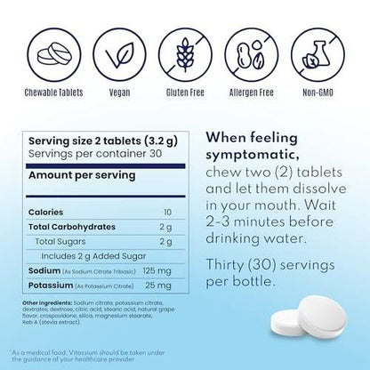 Vitassium FastChews, Chewable Electrolyte Tablets for Management of POTS and High Sodium Diets, Fast-Acting Sodium Tablets, Strawberry Lemonade, 60 Count