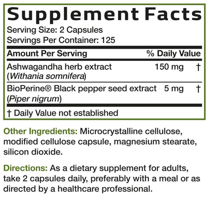 Bronson Ashwagandha Extra Strength Stress & Mood Support with BioPerine - Non GMO Formula, 250 Vegetarian Capsules