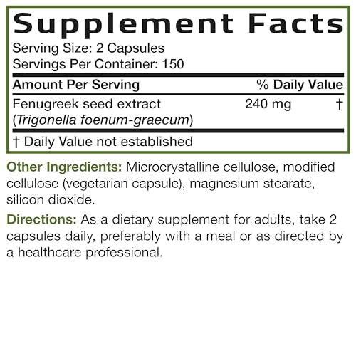 Bronson Fenugreek Seed Powder Capsules Extra Strength, Trigonella Foenum-Graecum, Non-GMO, Soy-Free, Vegetarian, 300 Capsules - görsel 7