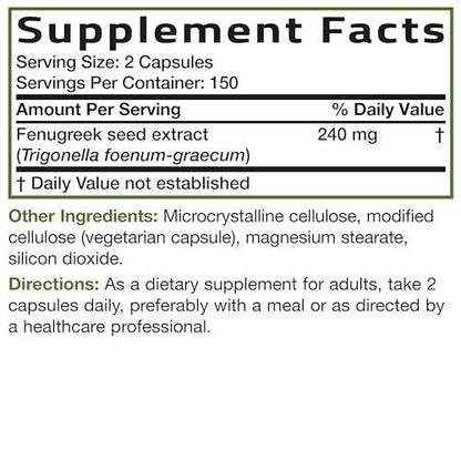 Bronson Fenugreek Seed Powder Capsules Extra Strength, Trigonella Foenum-Graecum, Non-GMO, Soy-Free, Vegetarian, 300 Capsules