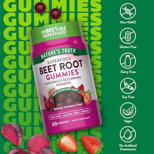Nature's Truth Beet Root Gummies | 60 Count | Superfood | with Black Pepper | Strawberry Flavor | Vegan, Non-GMO & Gluten Free Supplement - görsel 6