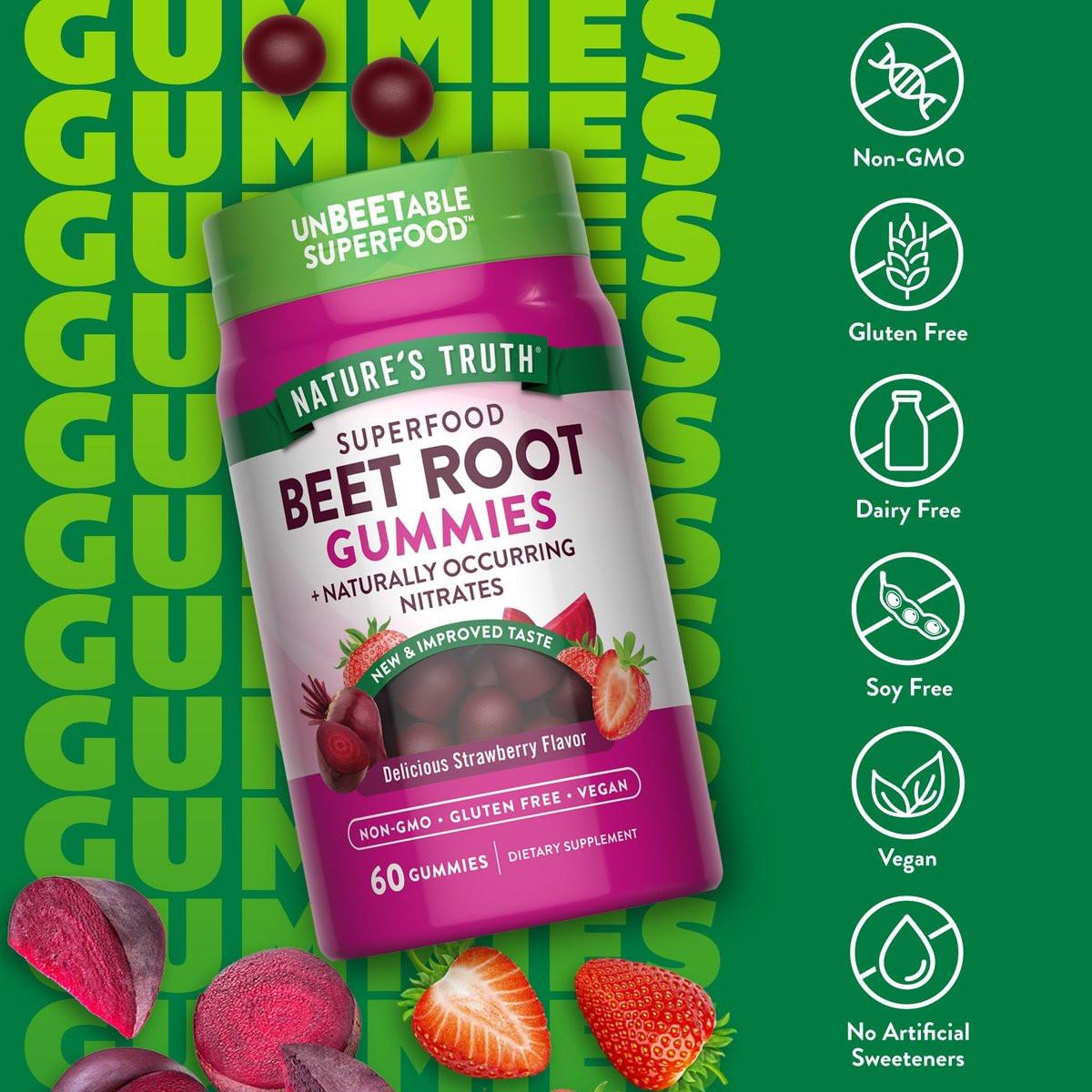 Nature's Truth Beet Root Gummies | 60 Count | Superfood | with Black Pepper | Strawberry Flavor | Vegan, Non-GMO & Gluten Free Supplement - görsel 5