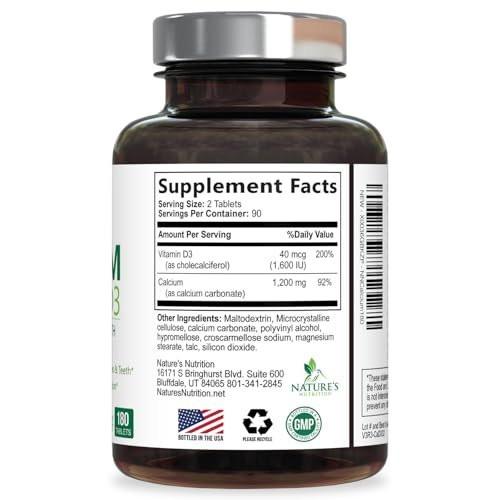 Calcium Supplement with Vitamin D3 - 1200 mg Calcium per Serving with D3 for Best Absorption - Supports Immune Health, Bones & Teeth - Nature's Calcium is Bottled in USA for Women & Men - 180 Tablets - görsel 7