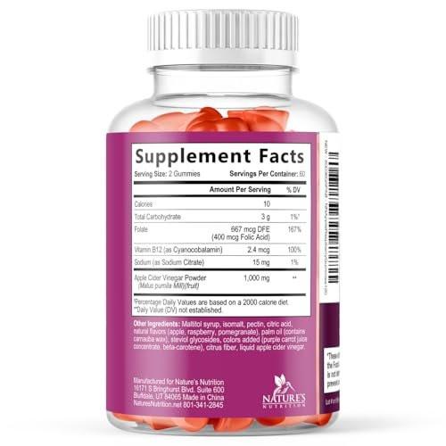 Apple Cider Vinegar Gummies 1000mg per Serving - Sugar Free Max Strength ACV Gummy Vitamins Supplement, Advanced Formula, Vitamin B12 Supports Metabolism & Energy, Keto Friendly, Vegan, 120 Gummies - görsel 8