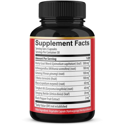 BMVINVOL Horny Goat Weed Capsules with Tribulus, Ginseng, Ashwagandha, Maca, Tongkat Ali, Nettle, Black Pepper - 60 Count
