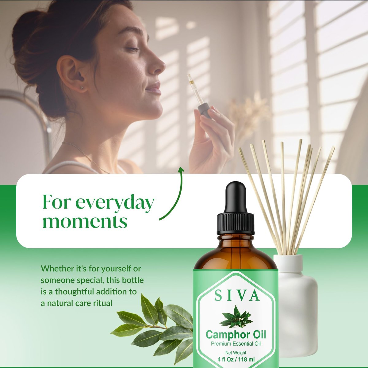 Siva Camphor Essential Oil - 4 Fl Oz – 100% Natural Camphor Oil - for Diffuser, Face, Skin Care, Aromatherapy, Hair Care, Scalp and Body Massage - with Dropper - görsel 4
