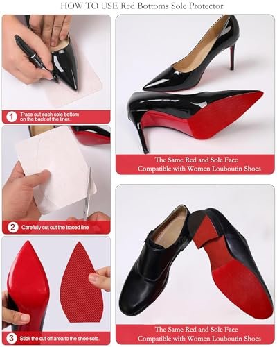 CZBYXA12 Red Bottom Shoe Sole Protector Compatible with Christian Louboutin Heels - Anti-Slip Shoe Grips, Invisible Red Sole Guard (2 Pairs 6"x4" Trim-to-Fit) - görsel 8