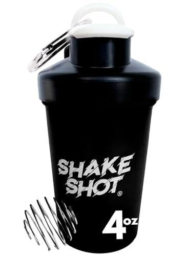 Shake Shot - Black - 4oz Mini Shaker Bottle for Pre Workout, Creatine, Small Scoop Supplements (Not for Protein) Clip & Shaker Ball