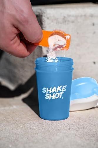 Shake Shot - Blue - 4oz Mini Shaker Bottle for Pre Workout, Creatine, Small Scoop Supplements (Not for Protein) Clip & Shaker Ball