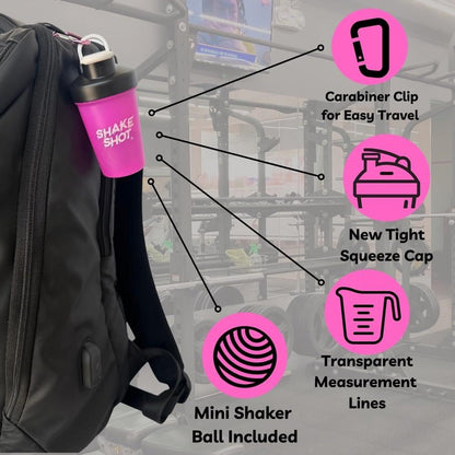 Shake Shot - Pink - 4oz Mini Shaker Bottle for Pre Workout, Creatine, Small Scoop Supplements (Not for Protein) Clip & Shaker Ball