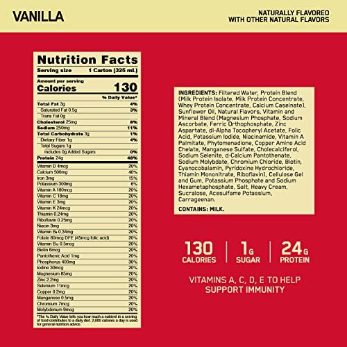 Optimum Nutrition Gold Standard Protein Shake, 24g Protein, Ready to Drink Protein Shake, Gluten Free, Vitamin C for Immune Support, Vanilla, 11 Fl Oz, 12 Count - görsel 6
