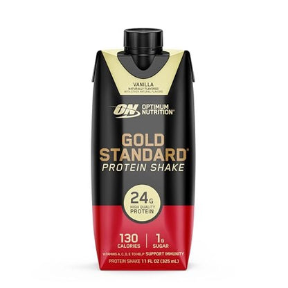 Optimum Nutrition Gold Standard Protein Shake, 24g Protein, Ready to Drink Protein Shake, Gluten Free, Vitamin C for Immune Support, Vanilla, 11 Fl Oz, 12 Count