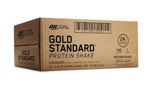 Optimum Nutrition Gold Standard Protein Shake, 24g Protein, Ready to Drink Protein Drinks, Chocolate, 11 Fl Oz, 12 Count - görsel 1