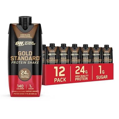 Optimum Nutrition Gold Standard Protein Shake, 24g Protein, Ready to Drink Protein Drinks, Chocolate, 11 Fl Oz, 12 Count