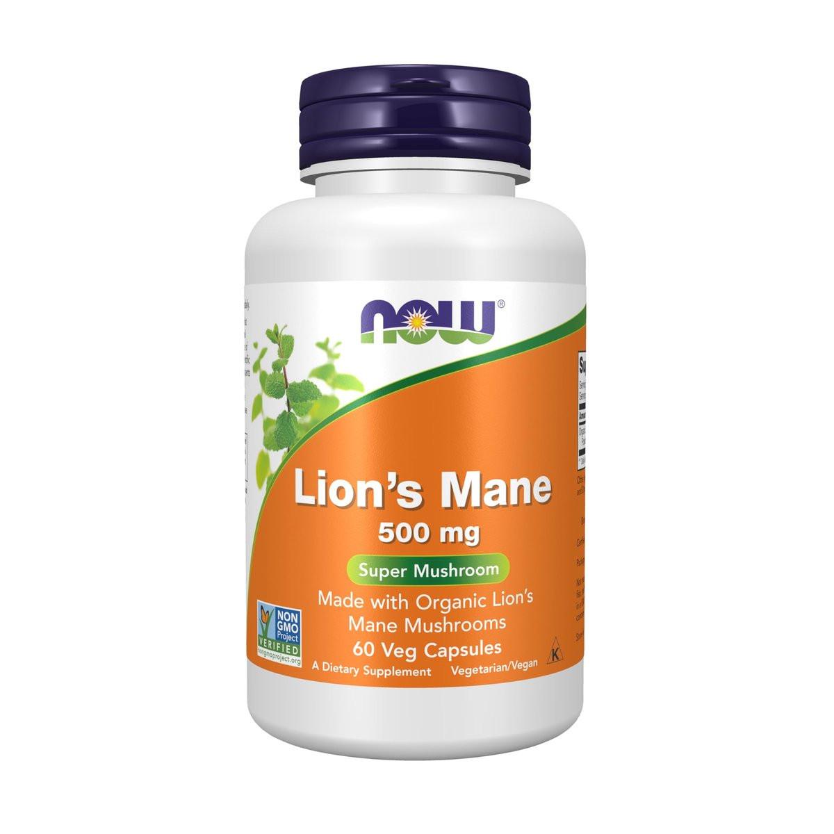 NOW Foods Supplements, Lion's Mane 500 mg, Super Mushroom, Made with Organic Lion's Mane Mushrooms, 60 Veg Capsules - görsel 3