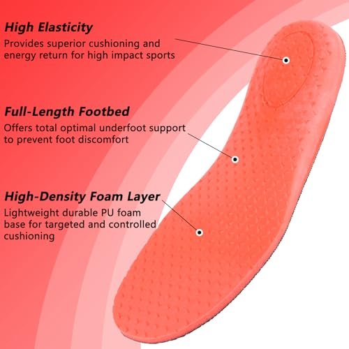 riemot Sports Insoles for Men, High Elasticity PU Shoe Inserts with Arch Support and Heel Cup, Shock Absorbing Insoles for Walking, Light Running, Sneakers & Running Shoes Black US10.5/ EU43.5 - görsel 6