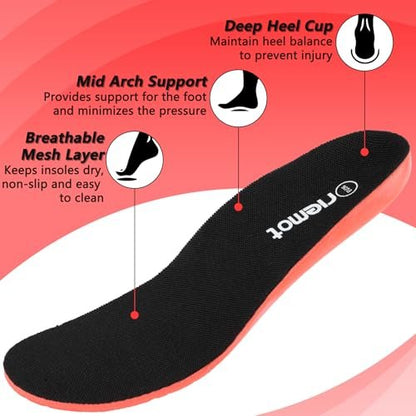 riemot Sports Insoles for Men, High Elasticity PU Shoe Inserts with Arch Support and Heel Cup, Shock Absorbing Insoles for Walking, Light Running, Sneakers & Running Shoes Black US10.5/ EU43.5