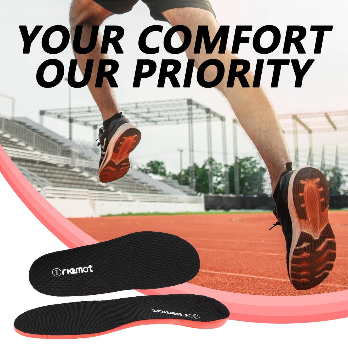riemot Sports Insoles for Men, High Elasticity PU Shoe Inserts with Arch Support and Heel Cup, Shock Absorbing Insoles for Walking, Light Running, Sneakers & Running Shoes Black US10.5/ EU43.5 - görsel 9