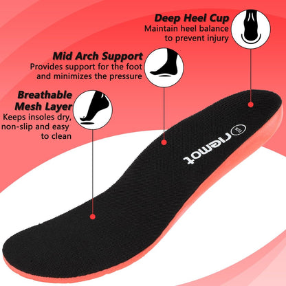 riemot Sports Insoles for Men, High Elasticity PU Shoe Inserts with Arch Support and Heel Cup, Shock Absorbing Insoles for Walking, Light Running, Sneakers & Running Shoes Black US10.5/ EU43.5