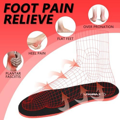 riemot Sports Insoles for Men, High Elasticity PU Shoe Inserts with Arch Support and Heel Cup, Shock Absorbing Insoles for Walking, Light Running, Sneakers & Running Shoes Black US10.5/ EU43.5