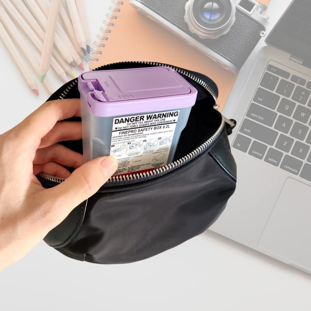 FINEPRO 0.2L Size Portable Pen-Needle Disposal Container [Pack of 3] Diabetes Care (0.2L, Purple+Clear, 3) - görsel 12
