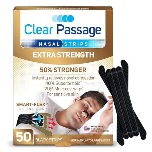 Clear Passage Extra Strength Nasal Strips 50 Ct, Nasal Dilators for Men & Women, Anti Snoring, Instant Congestion Relief for Cold & Allergy, Improves Sleep, Better Performance, for Day & Night, Black - görsel 3