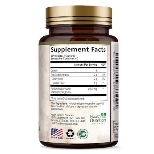 Psyllium Husk Capsules - Psyllium Husk Powder 2000 mg Per Serving - Extra Strength Fiber Supplement for Daily Digestion & Regularity Support - Natural Psyllium Fiber Caps - Bottled USA - 120 Capsules - görsel 12