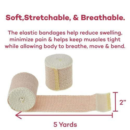 Dealmed 2" Elastic Bandage Wrap with Self-Closure – 2 Elastic Bandages, 5 Yards Stretched Compression Bandage Wrap, Wound Care Product for First Aid Kit and Medical Facilities