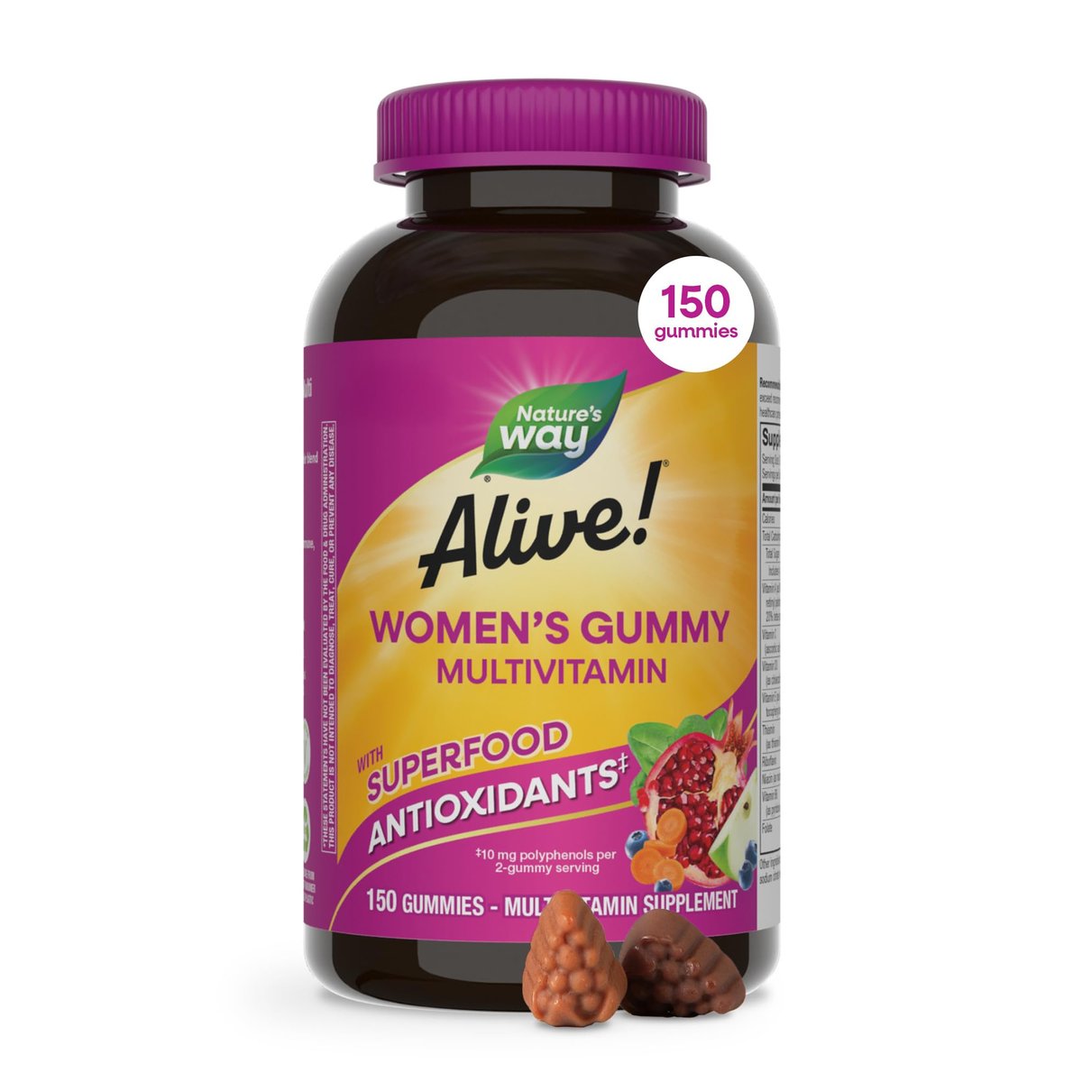Nature's Way Alive! Women’s Multivitamin Gummy, Daily Chewable Multivitamins for Women, Vitamins A, C, D3, E, B-Vitamins, Supports Immune, Heart, & Muscle Function*, Mixed Berry Flavored, 150 Gummies - görsel 7