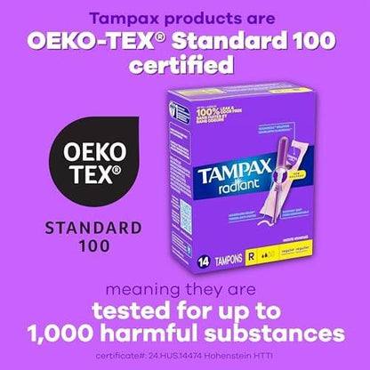 Tampax Radiant Tampons 42 Count, Regular Absorbency, Pink and Blue
