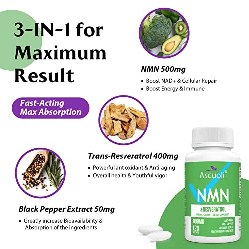 Sublingual NMN 500mg + Trans-Resveratrol 400mg, 3-in-1 Advanced Formula 99% Pure NMN Resveratrol Supplement for Boost* NAD, Cell, Immune, Energy & Muscle, Anti-Aging, 120 Lozenges (120-Day Supply) - görsel 8