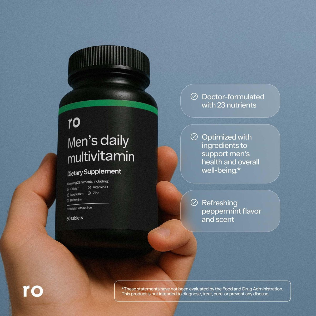Ro Daily Multivitamin for Men | Supports Physical Activity, Brain + Heart Health, and Immune System with 23 Key Nutrients Including Calcium, Magnesium, and Zinc | 30-Day Supply (60 Tablets) - görsel 3